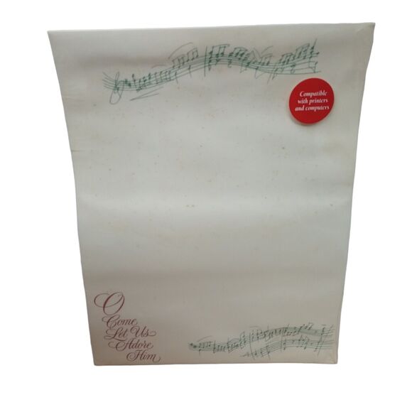 Vintage Christmas Letterhead Stationery O Come Let Us Adore Him Music Notes 90s - Picture 1 of 16